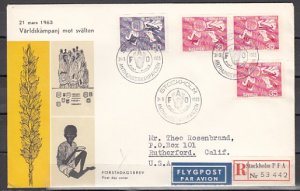Sweden, Scott cat. 623-625. FAO. Freedom from Hunger issue. First day cover.