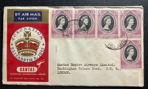 1953 Cocos Island First Day Cover To England Queen Elizabeth II Coronation B