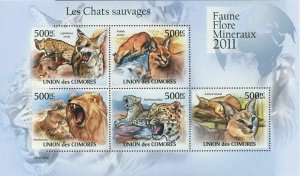 Fauna Wild Cats Lion Panther Souvenir Sheet of 5 Stamps Mint NH