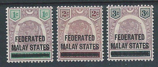 MALAYA FMS 1900 opts on tigers SG1-3 fine mint.............................50100