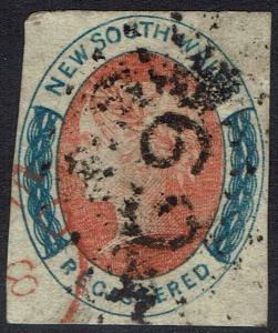 NEW SOUTH WALES 1856 QV REGISTERED 1/- IMPERF USED 