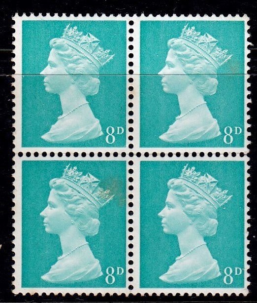 Great Britain,#MH12,1967/69,MH,Block of 4 stamps,QEII,Machins