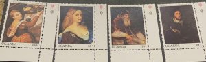 A) 1995, UGANDA, PAITING, TITIAN, MNH, STRIP OF 4