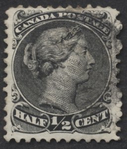 Canada #21a 1/2c Large Queen Perf 11.6 x 12 VF Centered Cork cancel