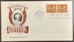 849 Cachet Craft Martha Washington Coils, Prexie Series FDC 1939