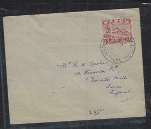 NAURU COVER (P2312B)  1951 BOAT 1/- COVER TO ENGLAND 