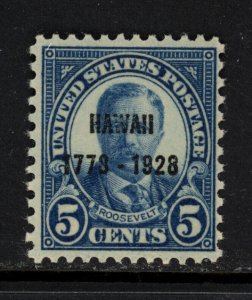 SCOTT 648 1928 5 CENT ROOSEVELT HAWAII OVERPRINT ISSUE MNH OG F-VF CAT $15!