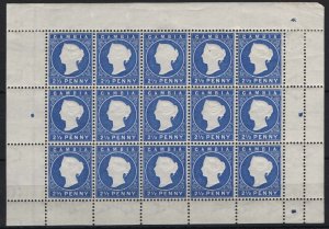 Gambia 1886 2½d bright blue wmk CA sg27 fine fresh complete pane of 15, stamps