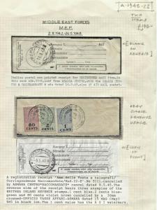 BOIC ERITREA Asmara Registered Receipts x 2 Revenues {samwells-covers} A1945.22