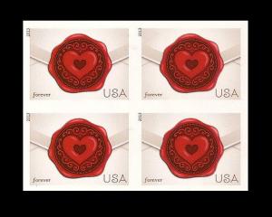 US 4741a Sealed with Love imperf NDC block (4 stamps) MNH 2013