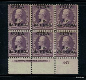 BOBPLATES Cuba #224 3c on 3 Peso Bottom Plate Block 447 F-VF LH SCV=$675