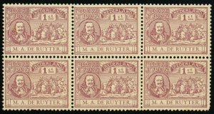Netherlands #88 Admiral Michiel de Ruyter Block of 6 Stamps 1c Postage 1907 MNH