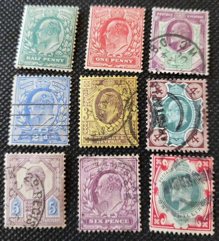 Great Britain, 1902-11, K. Edward VII, mostly used, 127-35,138, SCV$176.35