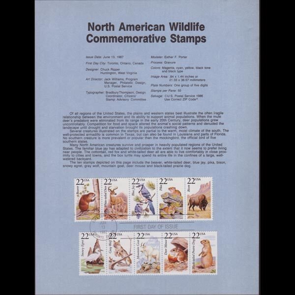 U.S.A. 1987 - Souvenir Sheet - 2316-25 Wildlife 22c