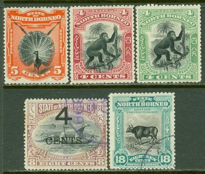 EDW1949SELL : NORTH BORNEO 5 Better values. 2x VF, Used. 3x VF, Mint NG. SG £108