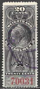 CANADA REVENUES 1897 QV 20c Weights and Measures VDM FWM37 Used