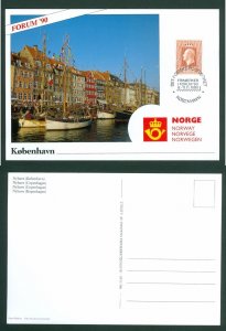 Norway. Card 1990.  Stamps,Forum 90 Copenhagen,Denmark. 10 Kr. King Olav V.