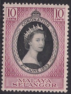 Selangor Malaya 1953 QE2 10ct Mauve & Black Coronation MM SG 115 ( L45 )