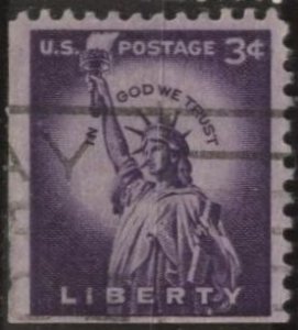 US 1035 (used) 3¢ Statue of Liberty, deep violet (1954)