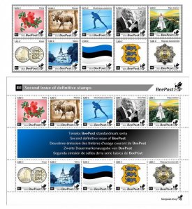 Estonia Estland 2023 Second definitives BeePost set of 10 stamps and block MNH