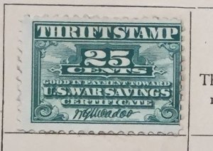 US WS1 Thrift Savings Stamp (Mounted in Card) 1917 SCV $7.50