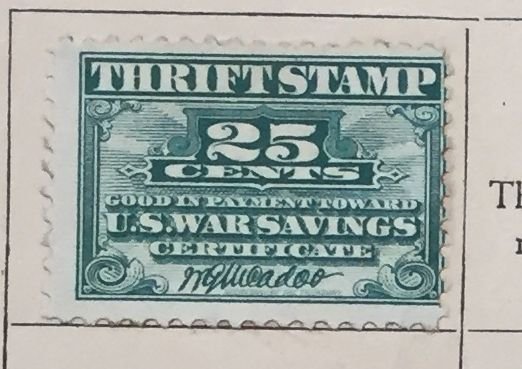 US WS1 Thrift Savings Stamp (Mounted in Card) 1917 SCV $7.50
