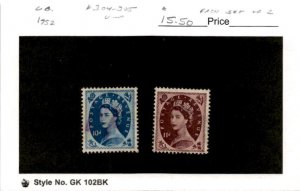 Great Britain, Postage Stamp, #304-305 Used, 1952 Queen Elizabeth (AE)