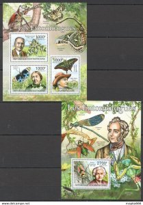 2011 Central Africa Insects Butterflies Entomologists Bl+Kb ** Stamps Ca1013