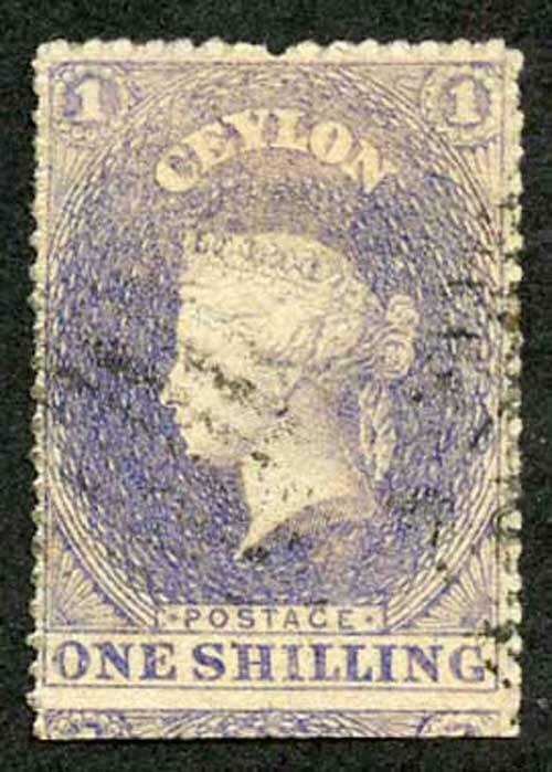 Ceylon SG35 1/- Slate-violet Wmk Rough Perf 14 to 15.5