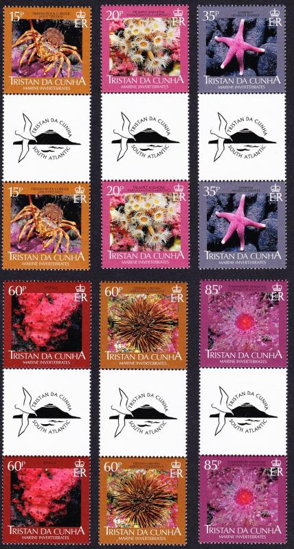 Tristan da Cunha Marine Invertebrates 6v Tristan Logo Gutter pairs SG#895-900