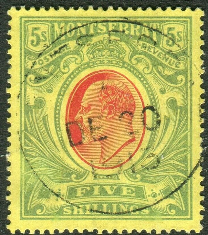 MONTSERRAT-1909 5/- Red & Green/Yellow.  A fine used example Sg 47