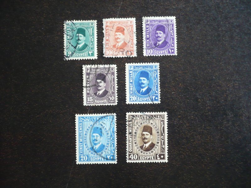 Stamps - Egypt - Scott# 131,136,137,140,141,143,144 - Used Part Set of 7 Stamps