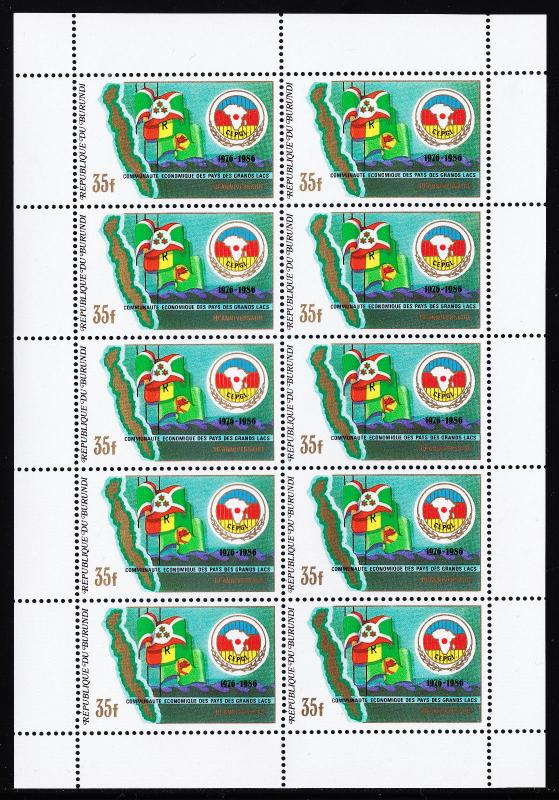 BURUNDI — SCOTT 643-647 — 1986 CEPGL MAPS SHEETS/10 (3 SCANS) — MNH — SCV $552