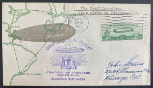 1933 Akron OH USA LZ 127 Graf Zeppelin cover To Century Of Progress Exhi Sc#C18
