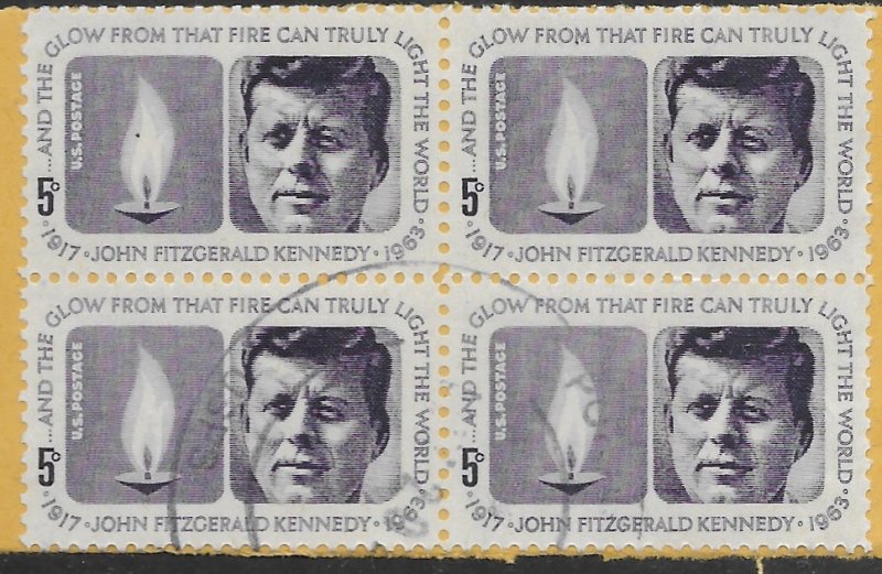 US #1246 Used block of 4 on piece. JFK . Really Nice.