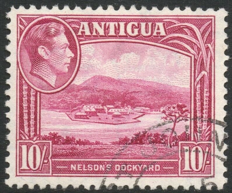 ANTIGUA-1948 10/- Magenta Sg 108 FINE USED V38013