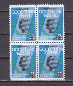 Denmark, 1985-1986 issue. Good-Turn, Scout Labels as a Block of 4. ^