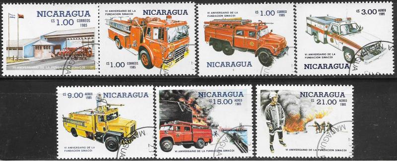 Nicaragua #1477-1483  Fire Engines complete set  (U) CV$2.55