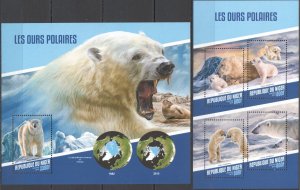 HM1792 2018 NIGER POLAR BEARS GLOBAL WARMING FAUNA ANIMALS #5533-6+BL808 MNH