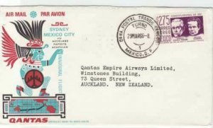 qantas 1966 sydney mexico new zealand air mail stamps cover ref r15412