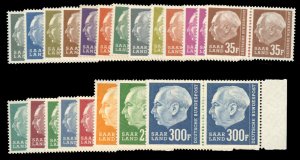 Saar #289-308 Cat$96.50, 1957 Heuss, complete set pairs (30fr in two singles)...