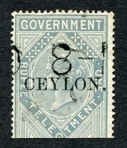 Ceylon Telegraph SGT4 1r Grey India opt Ceylon with Colombo cancel Cat 15