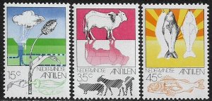 Netherlands Antilles #382-4 MNH Set - Agriculture - Husbandry - Fishing