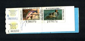 DS 1982  Michigan Trout & Salmon & Waterfowl Stamp Passbook Permit & Back Tag