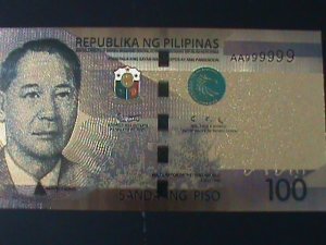 ​PHILIPPINES-2019-24 KARAT GOLD REPLICA $100 PESO BANK NOTE-WITH CERIFICATE VF