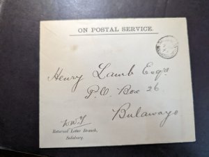 1896 Southern Rhodesia Folded Letter Cover Bulawayo Local Use