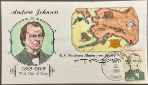 2217h Collins Hand Painted cachet Andrew Johnson  FDC 1986