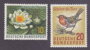 Germany 773-74 MNH 1957 Protection of Wild Animals & Plants Water Lily & Robin