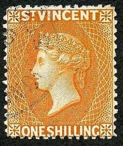 St Vincent SG58a 1/- Red-orange wmk crown CA Very Fine used Cat 23 pounds