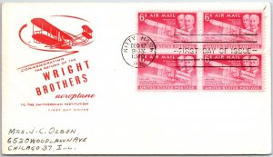 U.S. FIRST DAY COVER FIRST FREE CONTROLLED POWERED FLIGHT WRIGHT BROS B(4) 1949